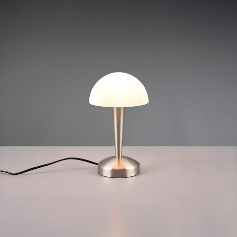 LED Tischleuchte, Touch Dimmer, Glasschirm, Weiss, Nickel, 26 cm Höhe, Hotelzimmerbeleuchtung, Bettleuchte, Nachttischleuchte, Sideboardbeleuchtung, Kommodenleuchte, Regalleuchte, Dekoleuchte, Innenraumbeleuchtung, Wohnraumbeleuchtung, IP20