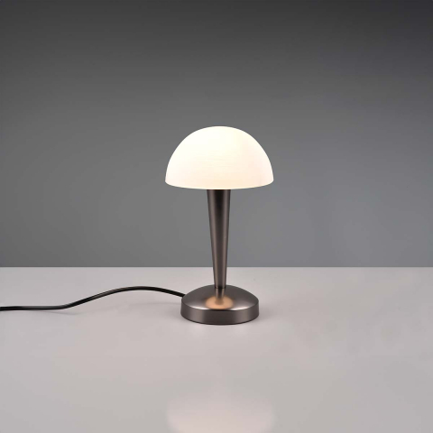 Tischleuchte, Vintage, Glasschirm, Weiss, Schwarz, Touchfunktion, 26 cm Höhe, Nachttischbeleuchtung, Hotel Tischleuchte, Sideboardbeleuchtung, Regalleuchte, Kommodenleuchte, Bettleuchte, Inneraumleuchte, Wohnraumbeleuchtung, IP20