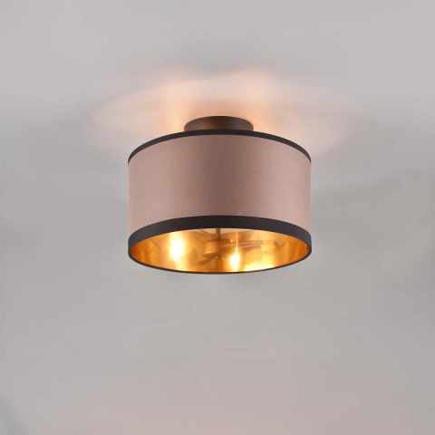 Gästezimmerbeleuchtung Deckenleuchte, Zylinder, Taupe, Stoff, Gold, Schwarz, 30 cm Ø, Schlafzimmerbeleuchtung, Wohnraumbeleuchtung, Innenraumleuchte, Hotel Deckenleuchte, IP20