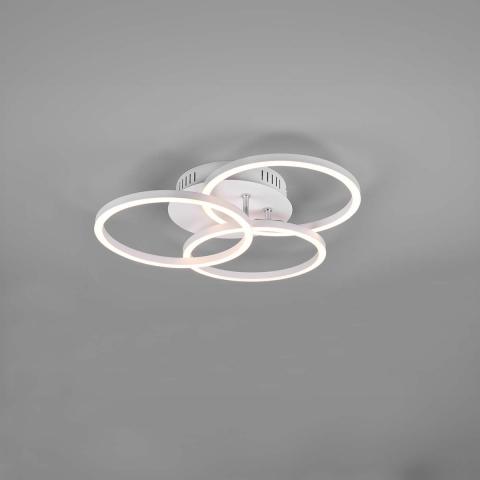 LED Deckenleuchte, Weiss, Fernbedienung, CCT, Dimmer, Ringe, 43 cm Breite, Küchenbeleuchtung, Esszimmer Deckenleuchte, Wohnzimmer Deckenlicht, Praxisleuchte, Wartezimmerbeleuchtung, Hotelleuchte, Innenraumbeleuchtung, Wohnraumbeleuchtung, IP20