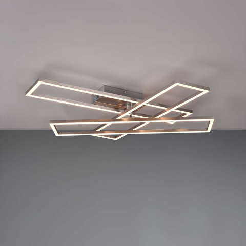 Wohnzimmerbeleuchtung LED Deckenleuchte, Dimmer, Farbwechsler, Fernbedienung, Nickel, Metall, Schwenkbar, 66 cm x 60 cm