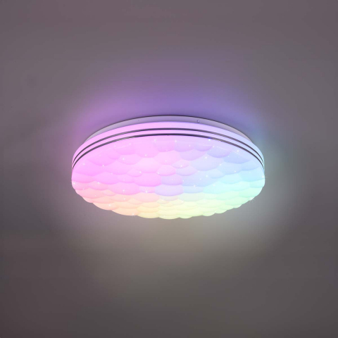 LED Deckenleuchte, RGBW, Dimmer, Farbwechsler, Sterneneffekt, 38 cm Ø, Wohnzimmerbeleuchtung, Cafédeckenleuchte, Restaurantdeckenlampe, Schlafzimmerleuchte, Wartezimmerleuchte, Praxislampe, Wohnzimmerbeleuchtung, Innenraumbeleuchtung, IP20