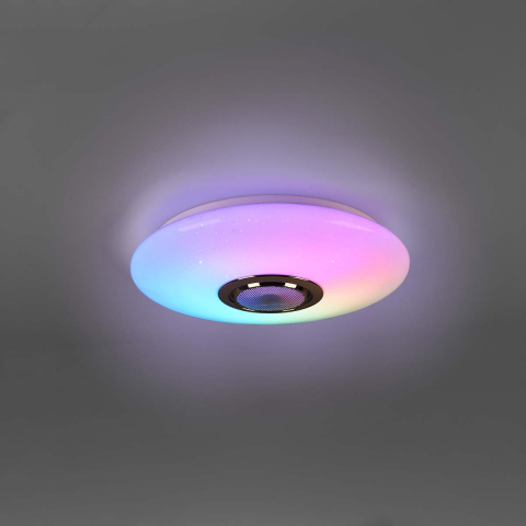 LED Deckenleuchte, Lautsprecher, Dimmer, Farbwechsler, RGBW, Sterneneffekt, 41 cm Ø, Hotelbeleuchtung, Partybeleuchtung, Wohnzimmerbeleuchtung, Esszimmerbeleuchtung, Wellnessbeleuchtung, Kinderzimmerbeleuchtung