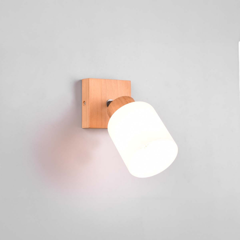 Wandleuchte, 1er Strahler, Holz, Glas, Weiss, Braun, 10 cm x 10 cm, Hotelzimmerbeleuchtung, Schlafzimmerleuchte, Café Wandstrahler, Hotel Wandspot, Wohnzimmer Wandbeleuchtung, Flurbeleuchtung, Innenraumleuchte, Wohnraumbeleuchtung, IP20