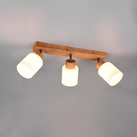 Deckenleuchte, Wandleuchte, Holz, Glas, Braun, Weiss, 3 Strahler, 45 cm x 10 cm, Wohnzimmerbeleuchtung, Esszimmerbeleuchtung, Hotelbeleuchtung, Küchenbeleuchtung