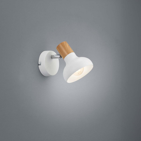 Wandleuchte, Deckenleuchte, 1er Strahler, Holz, Metall, Weiss, Braun, 17 cm Höhe, Flurbeleuchtung, Hotel Wandstrahler, Restaurant Wandleuchte, Hotel Wandspot, Wohnzimmer Wandlicht, Wohnraumbeleuchtung, Innenraumbeleuchtung, IP20