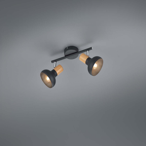 Deckenleuchte, 2 Strahler, Wandmontage, Holzoptik, 30 cm x 13 cm, Flurbeleuchtung, Hotel Deckenleuchte, Restaurant Deckenlampe, Café Deckenlicht, Wartezimmerleuchte, Praxisleuchte, Innenraumbeleuchtung, Wohnraumbeleuchtung, IP20