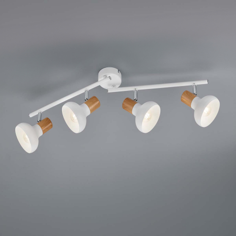 Küchenbeleuchtung, Esszimmerbeleuchtung, Deckenleuchte, Weiss, Holzoptik, Metall, Schwenkbar, 4 Spots, 71 cm x 13 cm, Wohnzimmerbeleuchtung, Restaurantbeleuchtung, Flurbeleuchtung, Schlafzimmerbeleuchtung