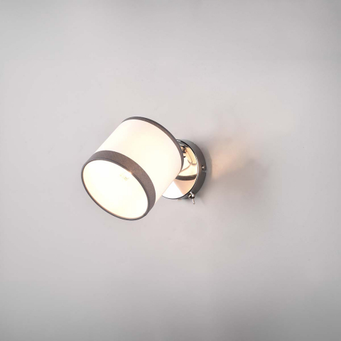 Schlafzimmerbeleuchtung Wandleuchte, 1er Spot, Chrom, Weiss, Metall, Stoff, Flex-Connect, 21 cm Höhe, Flurbeleuchtung, Hotelzimmerbeleuchtung, Wohnzimmerbeleuchtung
