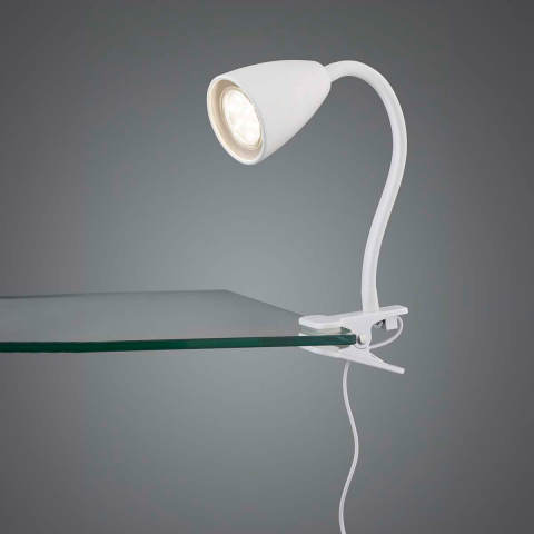 Bettbeleuchtung, Klemmleuchte, Weiss, Flexhals, Schnurschalter, 20 cm Höhe, Nachttischleuchte, Schreibtischleuchte, Bastelleuchte, Arbeitsplatzleuchte, Officeleuchte, Innenraumbeleuchtung, Wohnraumbeleuchtung, IP20