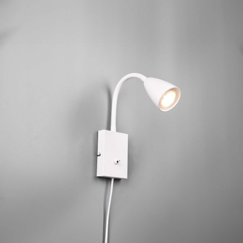Nachttischbeleuchtung Wandleuchte, Schalter, Weiss, Rechteckig, Flexhals, 1er Strahler, 23 cm Höhe, Leseleuchte, Schlafzimmerleuchte, Bettleuchte, Wohnraumbeleuchtung, Innenraumleuchte, IP20