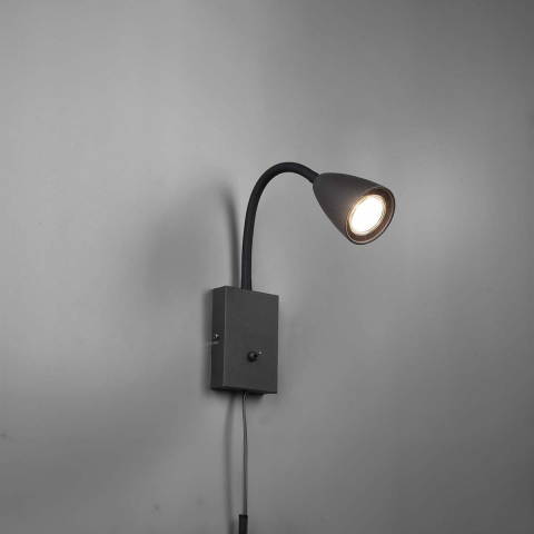 Schlafzimmerbeleuchtung Wandleuchte, Schwarz, Schalter, Flexhals, FlexConnect, 23 cm Höhe, Bettbeleuchtung, Nachttischleuchte, Leseleuchte, Hotel Wandlampe, Innenraumbeleuchtung, Wohnraumbeleuchtung, IP20