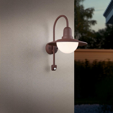 Terrassenbeleuchtung Aussen Wandleuchte, Rostfarbig, Laterne, Glas, Bewegungssensor, IP44, 45 cm Höhe, Balkon Wandleuchte, Fassadenbeleuchtung, Wegleuchte, Türeingangsbeleuchtung, Eingangsleuchte, Outdoorleuchte, Raucherbereichleuchte