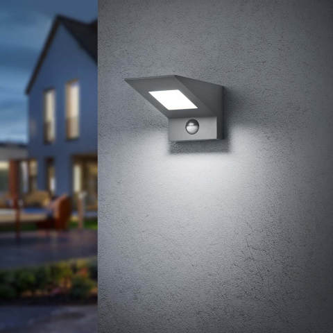 LED Aussen Wandleuchte, Bewegungsmelder, Anthrazit, Weiss, IP54, 10 cm x 9 cm, Praxiseingangsbeleuchtung, Fassadenleuchte, Restaurantaussenlampe, Hofbeleuchtung, Eingangsleuchte, Garagenleuchte, Outdoorleuchte