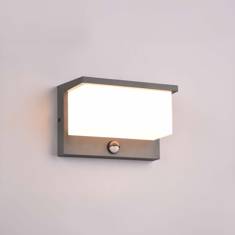 LED Aussen Wandleuchte, Bewegungsmelder, Anthrazit, Weiß, 23 cm x 15 cm, Hotelaußenbeleuchtung, Caféaußenwandbeleuchtung, Raucherbereichbeleuchtung, Türeingangsbeleuchtung, Fassadenbeleuchtung, Außenwegbeleuchtung, Caféaußenanlagenbeleuchtung, Einfahrtbeleuchtung, Outdoorleuchte