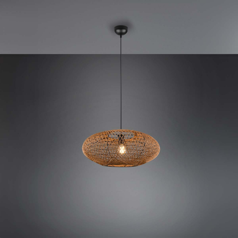 Pendelleuchte, Korbgeflecht, Sisal, Braun, Schwarz, 52 cm Ø, Wohnzimmerbeleuchtung, Café Hängeleuchte, Schlafzimmer Pendelleuchte, Hotelleuchte, Restaurantleuchte, Dekoleuchte, Flurbeleuchtung, Innenraumbeleuchtung, Wohnraumbeleuchtung, IP20