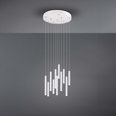 LED Pendelleuchte, Weiss, Höhe anpassbar, Switch Dimmer, 11 Spots, 40 cm Ø, Festsaalbeleuchtung, Flurbeleuchtung, Esszimmer Pendelleuchte, Küchen Hängeleuchte, Wohnraumbeleuchtung, Schlafzimmer Hängeleuchte, Innenraumleuchte, IP20
