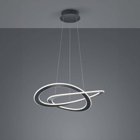 Esszimmerbeleuchtung LED Pendelleuchte, Geschwungen, Höhenverstellbar, Switch Dimmer, Anthrazit, 71 cm Ø, Büro Pendelleuchte, Küchen Hängeleuchte, Flurbeleuchtung, Hotel Pendelleuchte, Café Hängeleuchte, Innenraumbeleuchtung, Wohnraumbeleuchtung, IP20