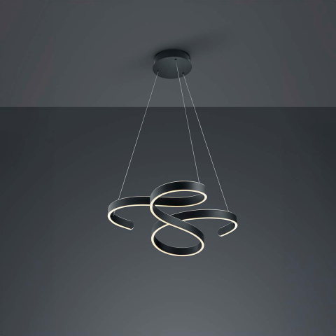 Wohnzimmerbeleuchtung LED Pendelleuchte, Geschwungen, Anthrazit, Switch Dimmer, 72 cm x 68 cm, Hotel Pendelleuchte, Restaurant Hängeleuchte, Praxisleuchte, Wartezimmer Hängeleuchte, Tresenleuchte, Thekenbeleuchtung, Rezeptionsleuchte, Ladenlokallicht, Innenraumbeleuchtung, Wohnraumbeleuchtung, IP20
