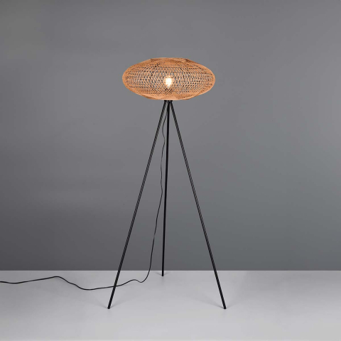 Stehleuchte, Sisal, Naturbelassen, Schwarz, Fußschalter, 150 cm Höhe, Wohnzimmerbeleuchtung, Cafébeleuchtung, Flur Stehleuchte, Hotel Stehlampe, Dielenleuchte, Wartezimmer Stehleuchte, Praxisleuchte, Innenraumbeleuchtung, Wohnraumbeleuchtung, IP20