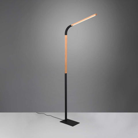 Hotelzimmerbeleuchtung LED Stehleuchte, Flexhals, Schwarz, Holz, Braun, Fußschalter, Switch Dimmer, 169 cm Höhe, Wartezimmer Stehlampe, Praxis Stehleuchte, Schlafzimmerleuchte, Wohnzimmer Stehleuchte, Innenraumbeleuchtung, Wohnraumbeleuchtung, IP20