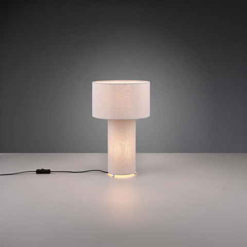 Tischleuchte, Stoff, Grau, Zylinder, Schnurschalter, 40 cm Höhe, Hotelzimmerbeleuchtung, Sideboardleuchte, Regalleuchte, Kommodenbeleuchtung, Schlafzimmer Tischlampe, Hoteltischleuchte, Nachttischleuchte, Bettleuchte, Innenraumbeleuchtung, Wohnraumbeleuchtung, IP20