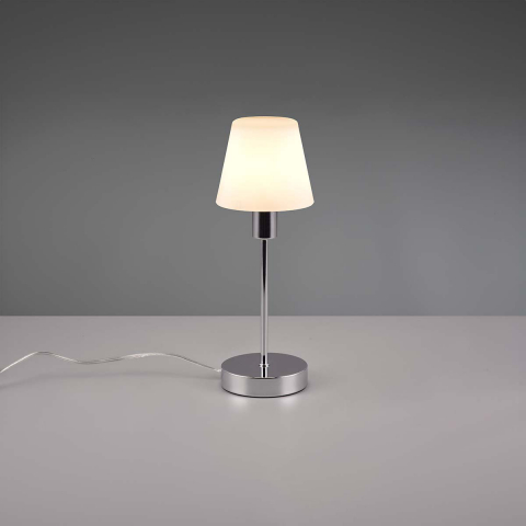 Tischleuchte, Glasschirm, Weiss, Chrom, Touch-Funktion, 32 cm Höhe, Hotelzimmerbeleuchtung, Restaurant Tischleuchte, Bettleuchte, Nachttischleuchte, Büro Tischlampe, Sideboardleuchte, Regalleuchte, Kommodenbeleuchtung, Innenraumbeleuchtung, Schlafzimmer Tischleuchte, Wohnraumbeleuchtung, IP20