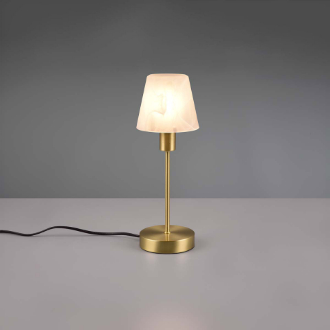 Tischleuchte, Klassisch, Glasschirm, Messing, Touch-Funktion, 32 cm Höhe, Schlafzimmerbeleuchtung, Bettleuchte, Nachttischleuchte, Wohnzimmerleuchte, Sideboardleuchte, Kommodenleuchte, Innenraumbeleuchtung, Wohnraumbeleuchtung, IP20