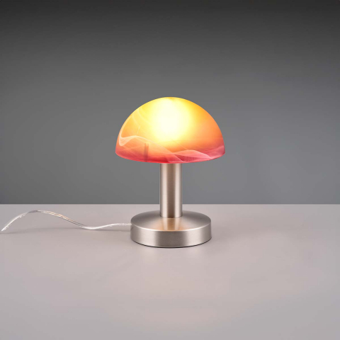 Nachttischbeleuchtung Tischleuchte, Touch Funktion, Glasschirm, Orange, Nickel, 21 cm Höhe, Schreibtischleuchte, Bettleuchte, Hotel Tischleuchte, Innenraumbeleuchtung, Wohnraumbeleuchtung, IP20