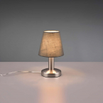 Schlafzimmerbeleuchtung Tischleuchte, Stoffschirm, Konisch, Nickel, Grau, Touch Funktion, 24 cm Höhe, Bettleuchte, Nachttischleuchte, Sideboardbeleuchte, Regalleuchte, Kommodenbeleuchtung, Wohnraumbeleuchtung, Innenraumbeleuchtung, IP20