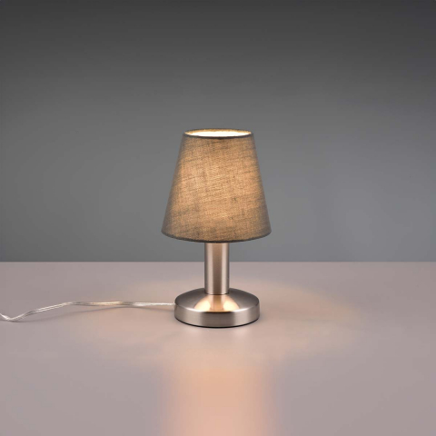 Schlafzimmerbeleuchtung Tischleuchte, Stoffschirm, Konisch, Nickel, Grau, Touch Funktion, 24 cm Höhe, Bettleuchte, Nachttischleuchte, Sideboardbeleuchte, Regalleuchte, Kommodenbeleuchtung, Wohnraumbeleuchtung, Innenraumbeleuchtung, IP20