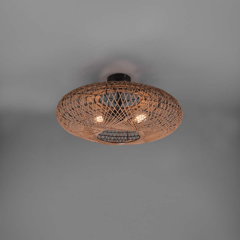 Deckenleuchte, Rund, Sisal, Geflecht, Natur, Schwarz, 52 cm Ø, Restaurantbeleuchtung, Hotel Deckenleuchte, Bar Deckenbeleuchtung, Wartezimmerleuchte, Praxisbeleuchtung, Schlafzimmerlampe, Innenraumbeleuchtung, Wohnraumbeleuchtung, IP20