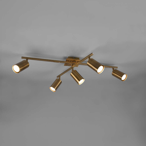 Deckenleuchte, Schwenkbar, 5 Strahler, Altmessing, 77 cm x 57 cm, Praxisbeleuchtung, Wartezimmerleuchte, Hotel Deckenstrahler, Restaurant Spots, Wohnzimmerlampe, Flurbeleuchtung, Innenraumbeleuchtung, Wohnraumbeleuchtung, IP20