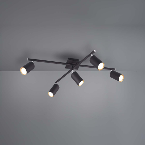 Deckenleuchte, Modern, Schwarz, 5 Strahler, Verstellbar, 77 cm x 57 cm, Dielenbeleuchtung, Hotel Deckenstrahler, Praxisleuchte, Wartezimmerbeleuchtung, Flurleuchte, Esszimmer Deckenstrahler, Küchen Deckenleuchte, Innenraumbeleuchtung, Wohnraumbeleuchtung, IP20