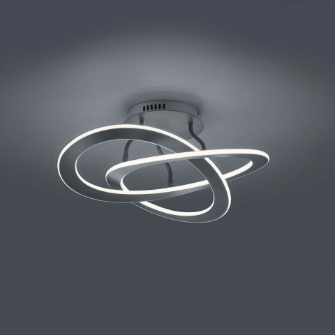 LED Deckenleuchte, Gebogen, Unendlichkeits-Look, Switch Dimmer, Anthrazit, 53 cm Ø, Küchenbeleuchtung, Café Deckenlampe, Hotel Deckenleuchte, Flurbeleuchtung, Dielenleuchte, Hotel Deckenlicht, Wartezimmerleuchte, Praxisbeleuchtung, Innenraumbeleuchtung, Wohnraumbeleuchtung, IP20