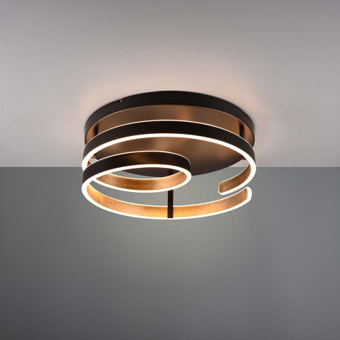 Éclairage de chambre d'hôtel Plafonnier LED, Spirale, Switch Dimmer, Noir, Or, 55 cm Ø, Éclairage de café, Plafonnier de restaurant, Plafonnier de cabinet médical, Lampe de salle d'attente, Lampe de couloir, Lampe d'entrée, Plafonnier de salle à manger, Lampe de cuisine, Éclairage intérieur, Éclairage domestique, IP20