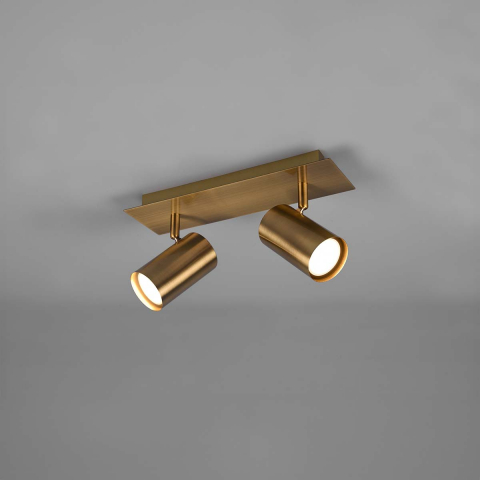 Deckenleuchte, 2 Strahler, Altmessing, Zylinder, Rechteck, 30 cm x 9 cm, Wohnzimmerbeleuchtung, Hotel Deckenstrahler, Wartezimmerleuchte, Praxislicht, Flurbeleuchtung, Schlafzimmer Deckenstrahler, Innenraumbeleuchtung, Wohnraumbeleuchtung,IP20