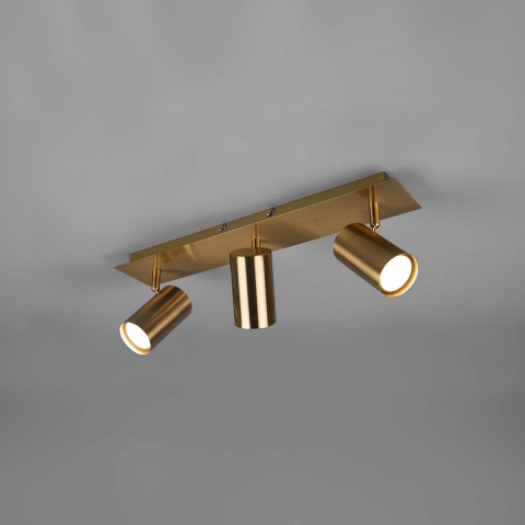 Deckenleuchte, Rechteckig, Zylinder, 3 Strahler, Altmessing, Metall, 48 cm x 9 cm, Flurbeleuchtung, Praxis Deckenstrahler, Hotel Deckenspots, Wohnzimmer Deckenbeleuchtung, Restaurant Deckenspots, Innenraumbeleuchtung, Wohnraumbeleuchtung, IP20