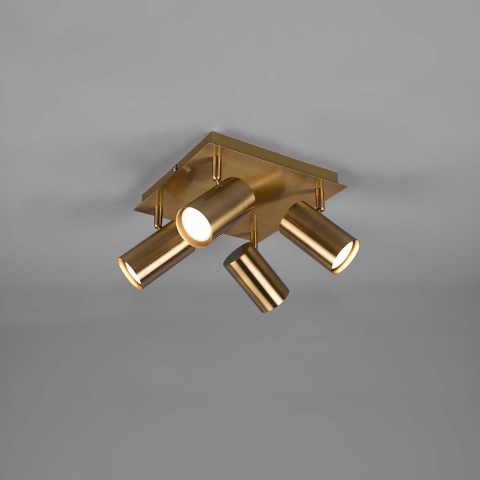 Deckenleuchte, 4 Strahler, Verstellbar, Altmessing, Quadratisch, 24 cm x 24 cm, Museumsbeleuchtung, Flurbeleuchtung, Dielenleuchte, Hotel Deckenstrahler, Restaurant Deckenbeleuchtung, Wartezimmer Deckenleuchte, Praxis Deckenstrahler, Innenraumbeleuchtung, Wohnraumbeleuchtung, IP20