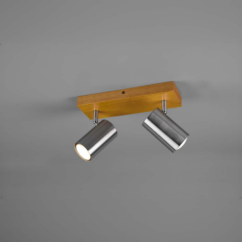 Deckenleuchte, 2 Strahler, Verstellbar, Holzelement, 26 cm x 9 cm, Praxisbeleuchtung, Hotelstrahler, Praxisdeckenleuchte, Wartezimmerspots, Schlafzimmerstrahler, Wohnzimmerdeckenlicht, Innenraumbeleuchtung, Wohnraumbeleuchtung, IP20