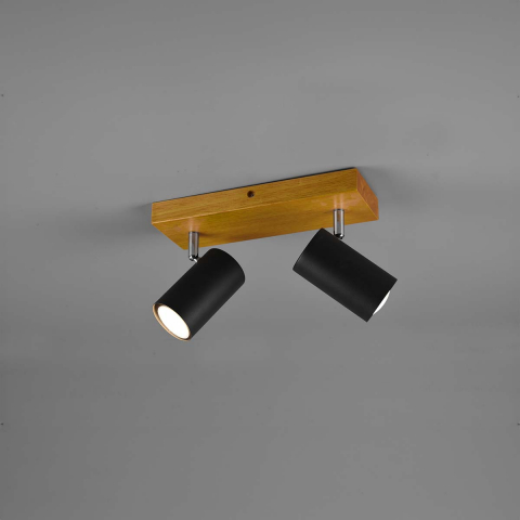 Deckenleuchte, Rechteckig, Zylinder, Verstellbar, Holz, Braun, Metall, 2 Spots, 26 cm x 9 cm, Hotel Deckenstrahler, Cafébeleuchtung, Restaurant Deckenspot, Wohnzimmerlampe, Wohnraumbeleuchtung, Innenraumbeleuchtung, IP20