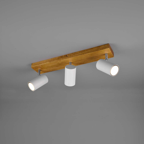 Esszimmerbeleuchtung Deckenleuchte, 3 Strahler, Weiß, Holz, Braun, Verstellbar, 44 cm x 9 cm, Cafébeleuchtung, Hotelstrahler, Wohnzimmerleuchte, Flurbeleuchtung, Wartezimmer Deckenstrahler, Praxis Deckenlicht, Innenraumbeleuchtung, Wohnraumbeleuchtung, IP20