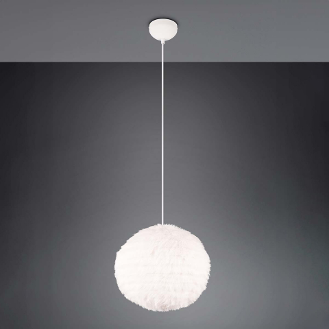 Flauschige Pendelleuchte, Kugel, Plüsch, Weiss, Höhe anpassbar, 35 cm Ø, Hotelzimmerbeleuchtung, Deko Pendellampe, Caféhängeleuchte, Esszimmerleuchte, Wartezimmerleuchte, Innenraumbeleuchtung, Wohnraumbeleuchtung, IP20