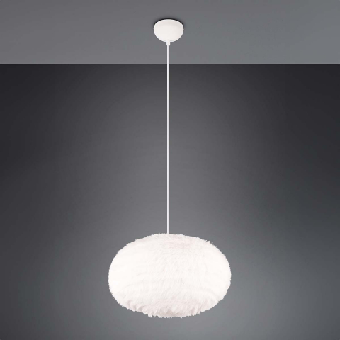 Pendelleuchte, Attraktiv, Plüsch, Weiss, Rund, Höhe anpassbar, 50 cm Ø, Schlafzimmerbeleuchtung, Praxisleuchte, Esszimmerleuchte, Hotel Pendellampe, Innenraumbeleuchtung, Wohnraumbeleuchtung, IP20