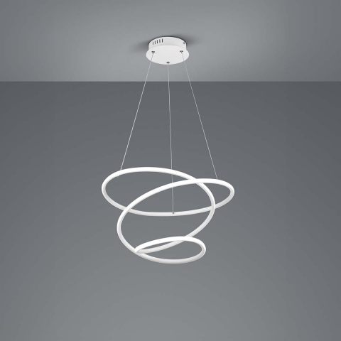 LED Pendelleuchte, Weiss, Geschwungen, Switch Dimmer, 4000 Kelvin, 50 cm Ø, Restaurantbeleuchtung, Hotelpendelleuchte, Wartezimmerhängeleuchte, Praxispendellampe, Flurleuchte, Cafébeleuchtung, Wohnraumbeleuchtung, Innenraumbeleuchtung, IP20