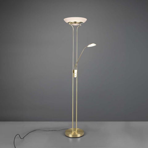 LED Stehleuchte, Messing, Lesearm, Sensordimmer, Memoryfunktion, 180 cm Höhe, Schlafzimmerbeleuchtung, Büroleuchte, Hotelstehleuchte, Leseleuchte, Innenraumbeleuchtung, Wohnraumbeleuchtung, IP20