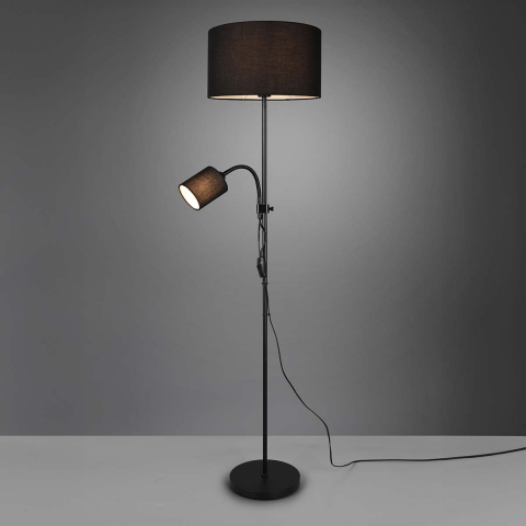 Stehleuchte, Lesearm, Stoff, Getrennt Schaltbar, Schwarz, 160 cm Höhe, Hotelzimmerbeleuchtung, Cafébeleuchtung, Schlafzimmerstehleuchte, Leseleuchte, Flurbeleuchtung, Wartezimmerleuchte, Praxisleuchte, Innenraumbeleuchtung, Wohnraumbeleuchtung, IP20
