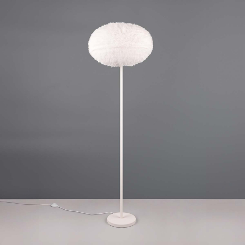 Stehleuchte, Plüsch, Rund, Fussschalter, Weiss, 154 cm Höhe, Hotelbeleuchtung, Cafébeleuchtung, Flurbeleuchtung, Dielenlampe, Wartezimmerleuchte, Praxisleuchte, Restaurant Stehleuchte, Wohnzimmerleuchte, Wohnraumbeleuchtung, Innenraumbeleuchtung, IP20