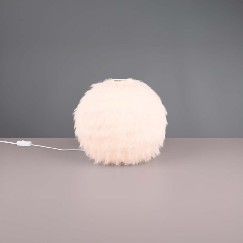 Tischleuchte, Weiss, Plüsch, Kugel, Schnurschalter, 30 cm Ø, Kinderzimmerbeleuchtung, Dekoleuchte, Bettleuchte, Nachttischleuchte, Sideboardleuchte, Kommodenleuchte, Regalleuchte, Schlafzimmertischleuchte, Innenraumbeleuchtung, Wohnraumbeleuchtung, IP20