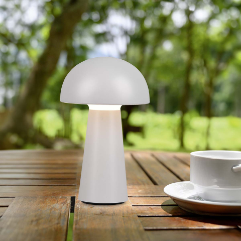 LED Aussen Tischleuchte, Pilzform, Grau, Akku, Touch Dimmer, IP44, 21 cm Höhe, Balkonbeleuchtung, Terrassentischleuchte, Verandatischlampe, Campingleuchte, Mobile Leuchte, Restaurant Aussentischleuchte, Hotelaussentischlampe, Outdoorleuchte, Dekoleuchte, Badtischlampe